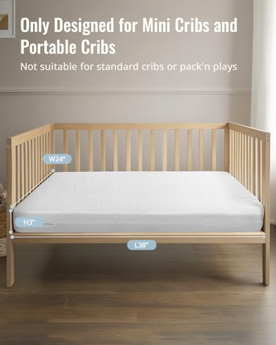 2-Stage Dual Firmness Mini Crib Mattress with Cooling Gel Memory Foam, White L9318