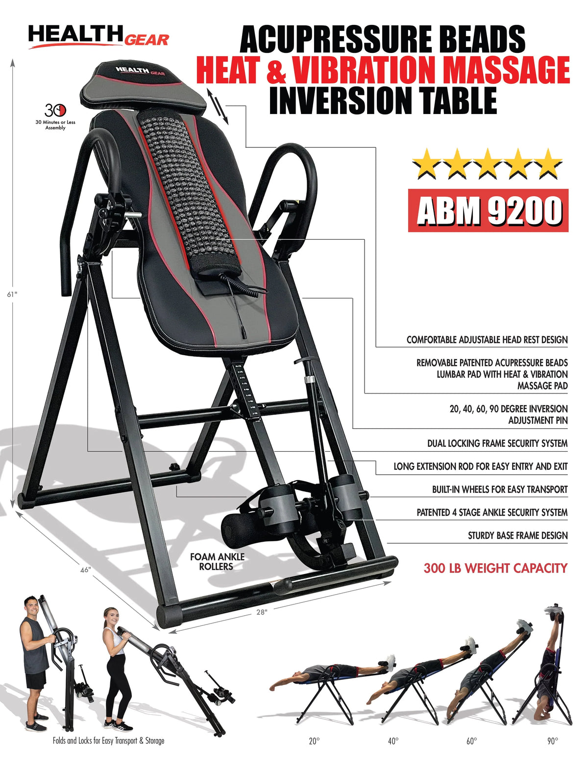 Black 300lb Weight Capacity Heat and Vibration Massage Inversion Table F254695