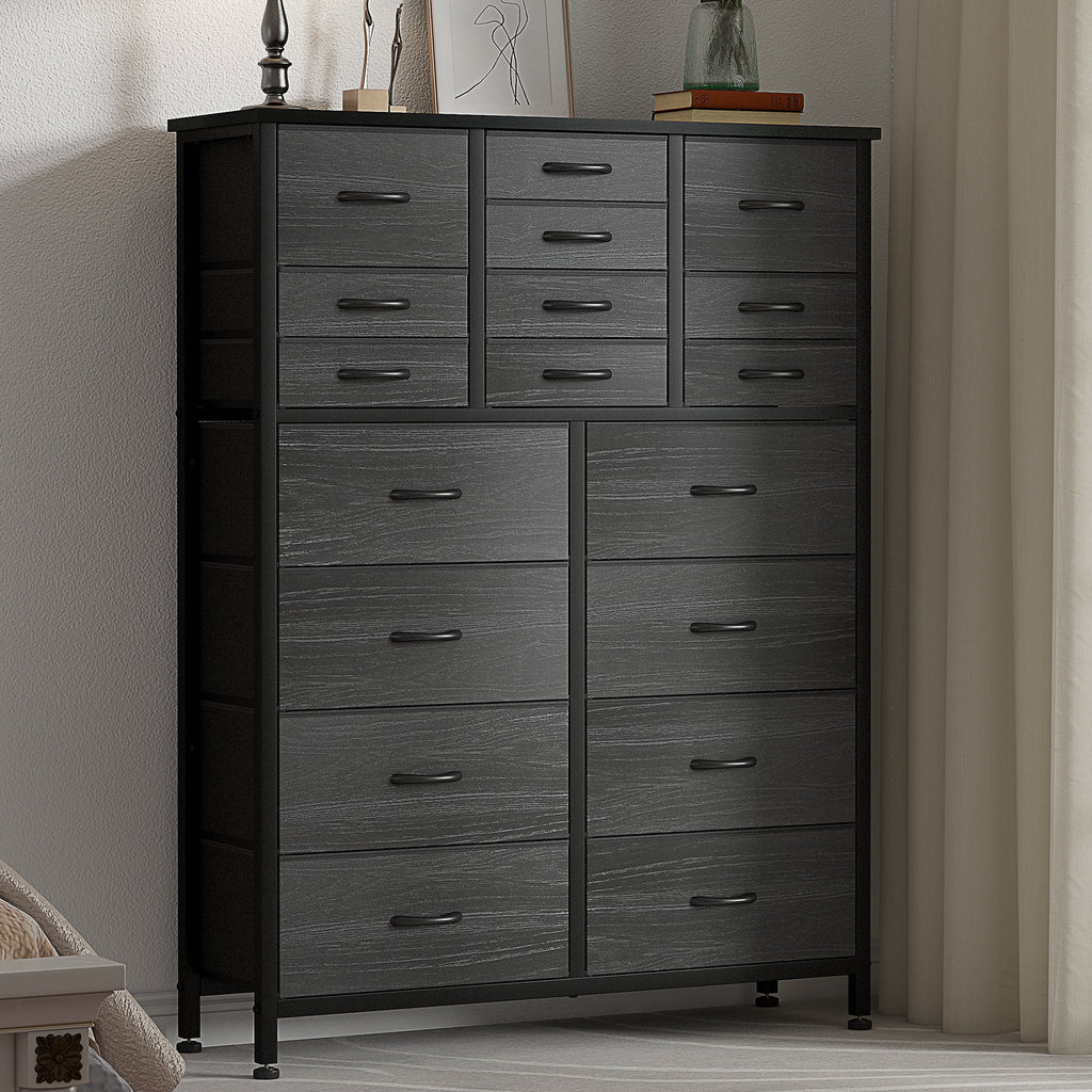 Rustic Brown 18 Drawer Fabric Dresser with Steel Frame H626
