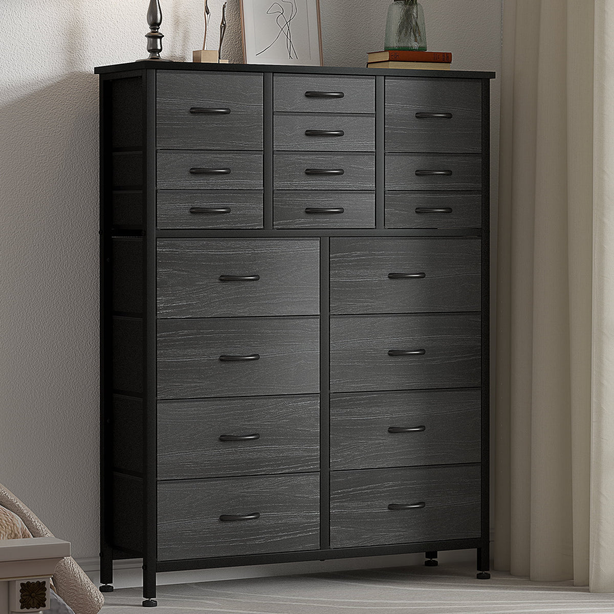 Rustic Brown 18 Drawer Fabric Dresser with Steel Frame H626