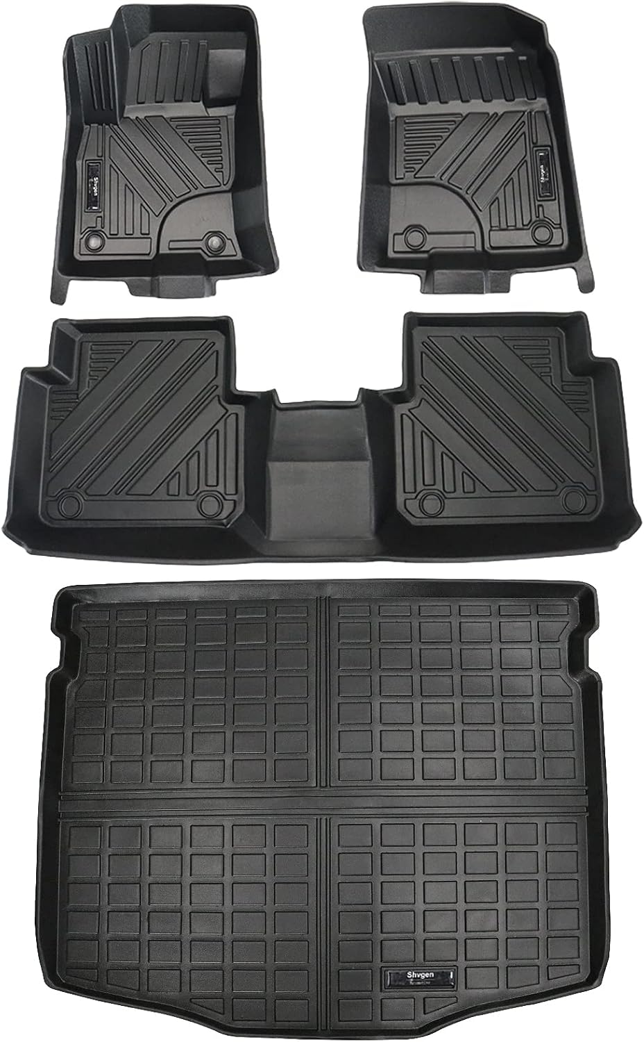 Black 2 Rows and Cargo Liner Set All-Weather Rubber Car Floor Mats K900