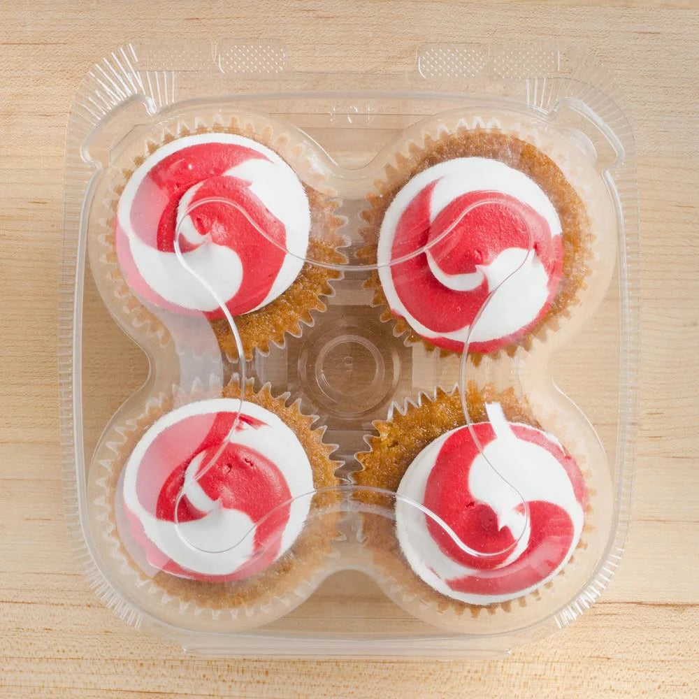 4 Compartment Clear Hinged High Dome Cupcake Container V701