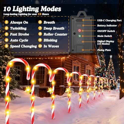 24-Pack Solar Christmas Candy Cane Lights, 144 LED O1458