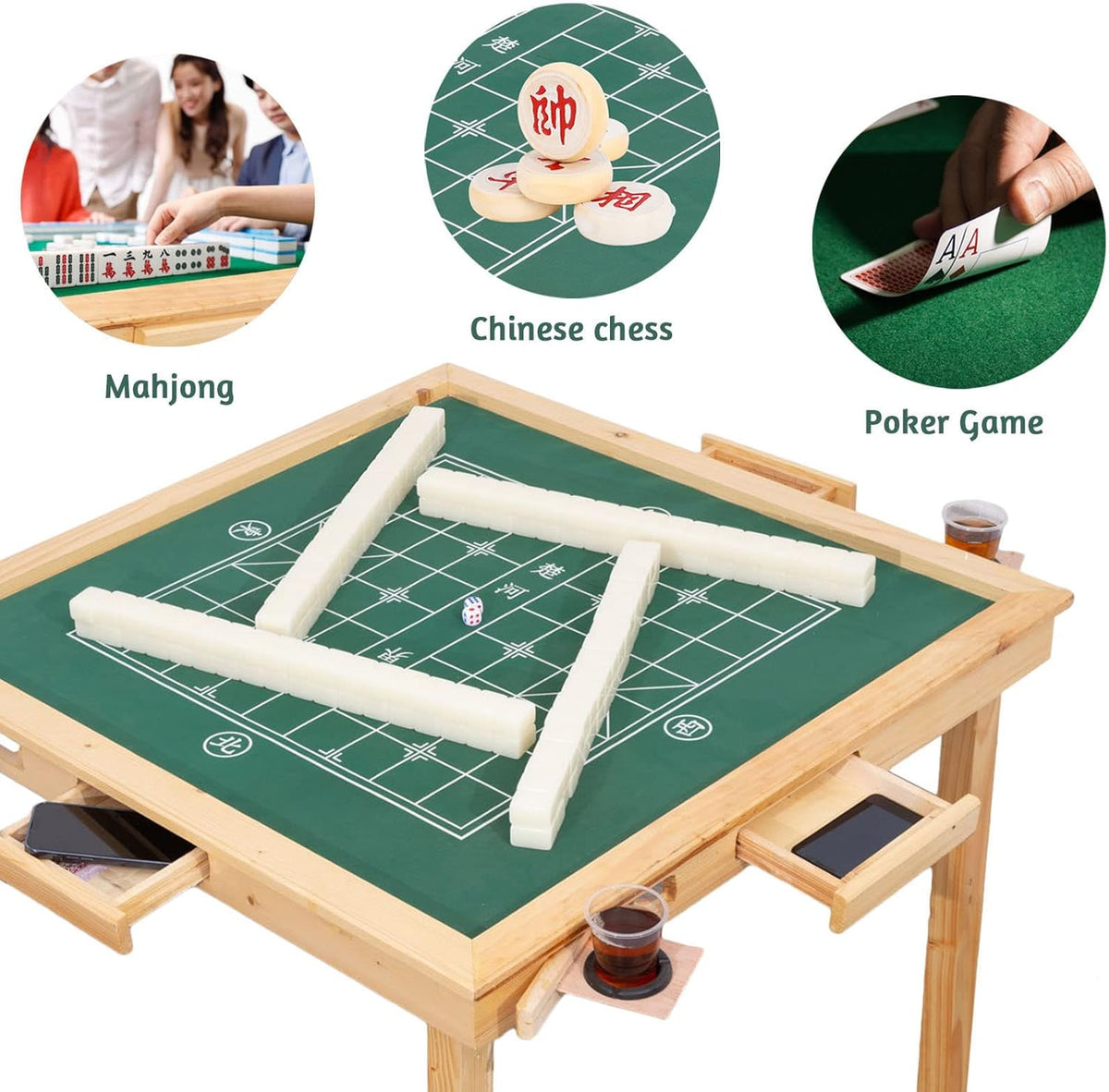 Folding Card Table with Plush Top and 4 Drawer G981