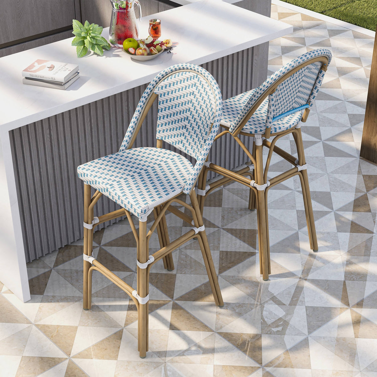 Natural Tone Patio Bar Chairs (Set of 2) L1004