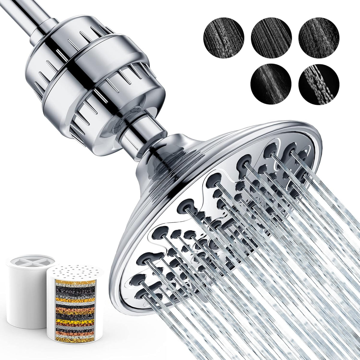 2 PCS Shower Head with 20 Stage Filter and Water Softener Filter Cartridge G5632