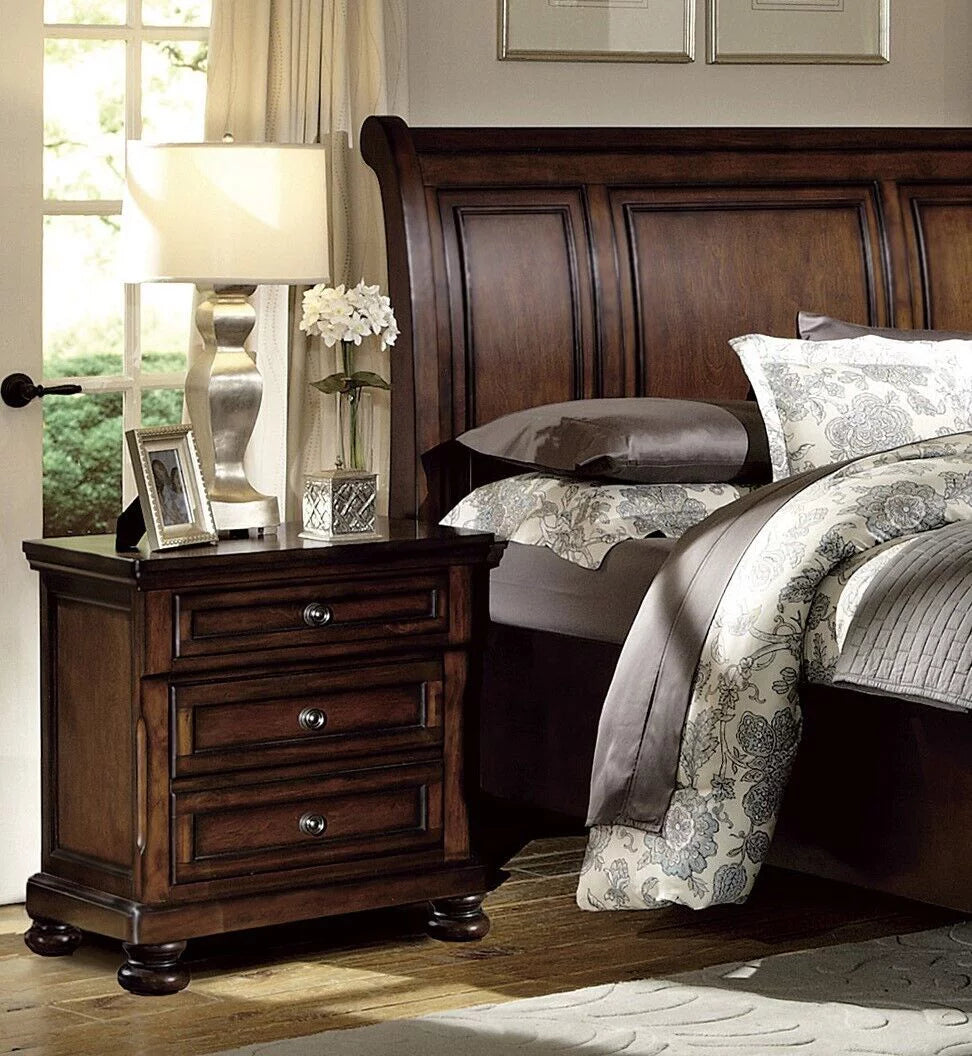Brown Cherry 4pc King Platform Bed with Storage Bedroom Set J958