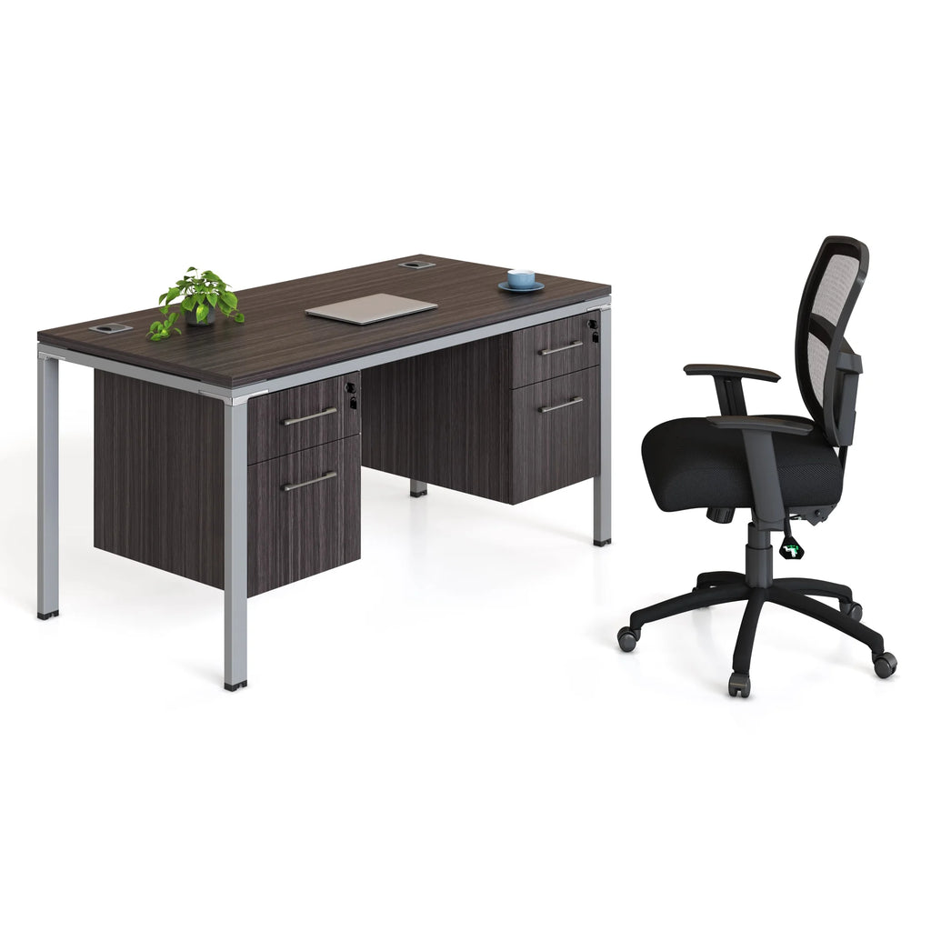 Single Desk with 2 Pedestals, 66" x 30" Desk Top, Driftwood X4091