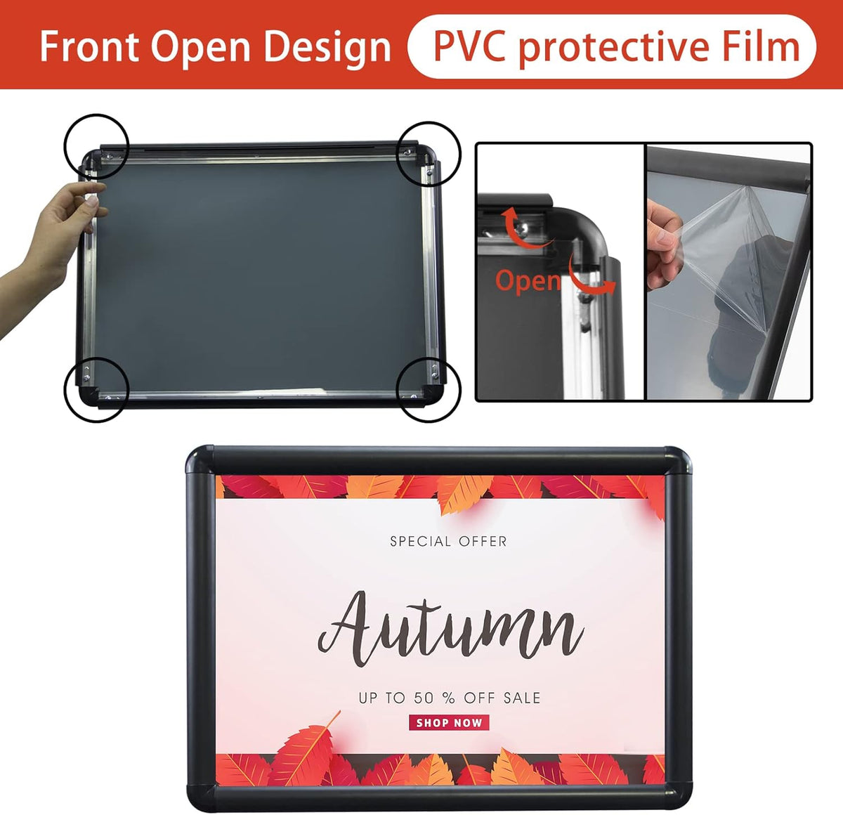 Adjustable Aluminum Snap Open Floor Sign Stand 8.5x11 Inches Black 6 Pack N779152
