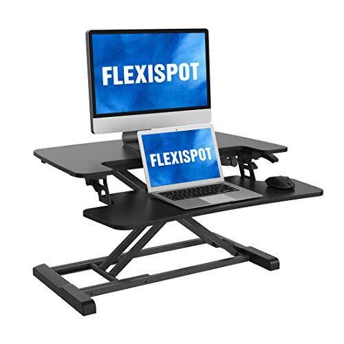 Black Height Adjustable Standing Desk Converter with Keyboard Tray T456226
