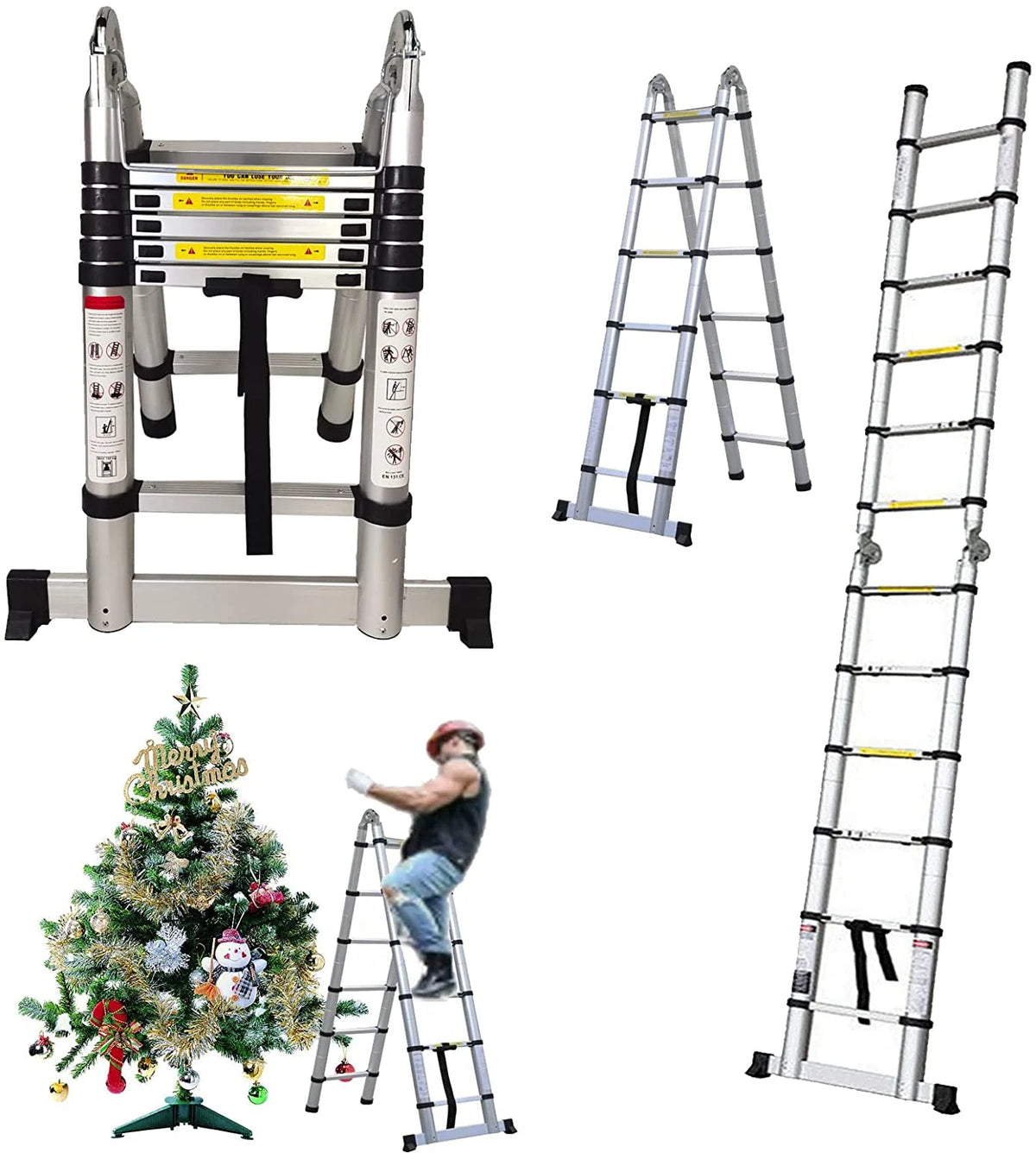Telescoping Ladder 12.5 FT Aluminum Lightweight Compact Ladder with Stabilizer Bar, 330lb Load Capacity F62583