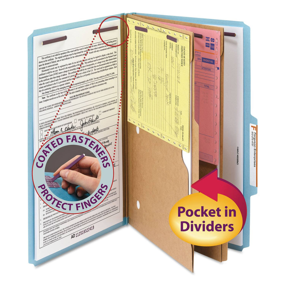 Blue 6-Section Pressboard Classification Folders with 2 Dividers, Legal, 10/bx N769