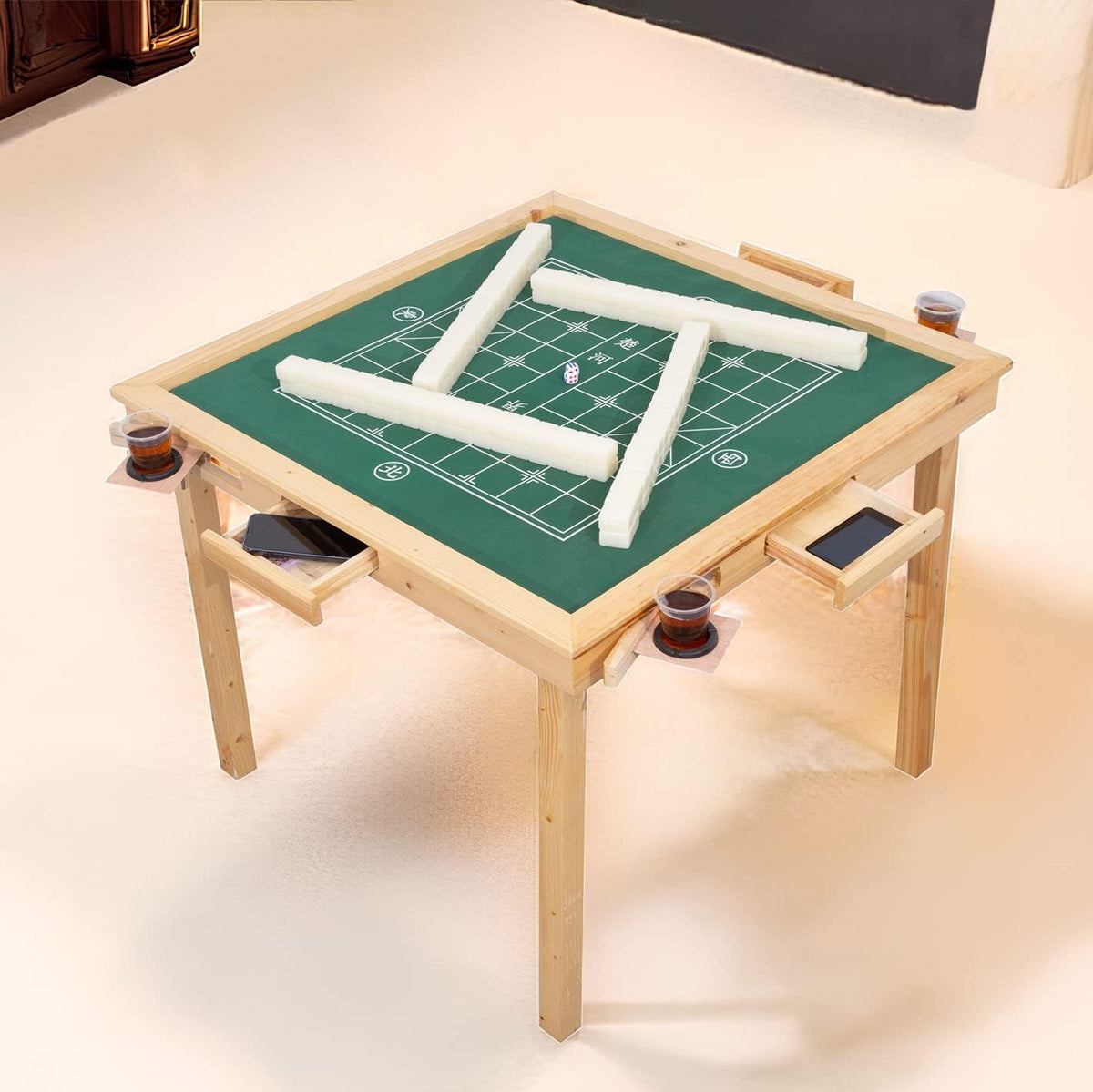 Folding Card Table with Plush Top and 4 Drawer G981