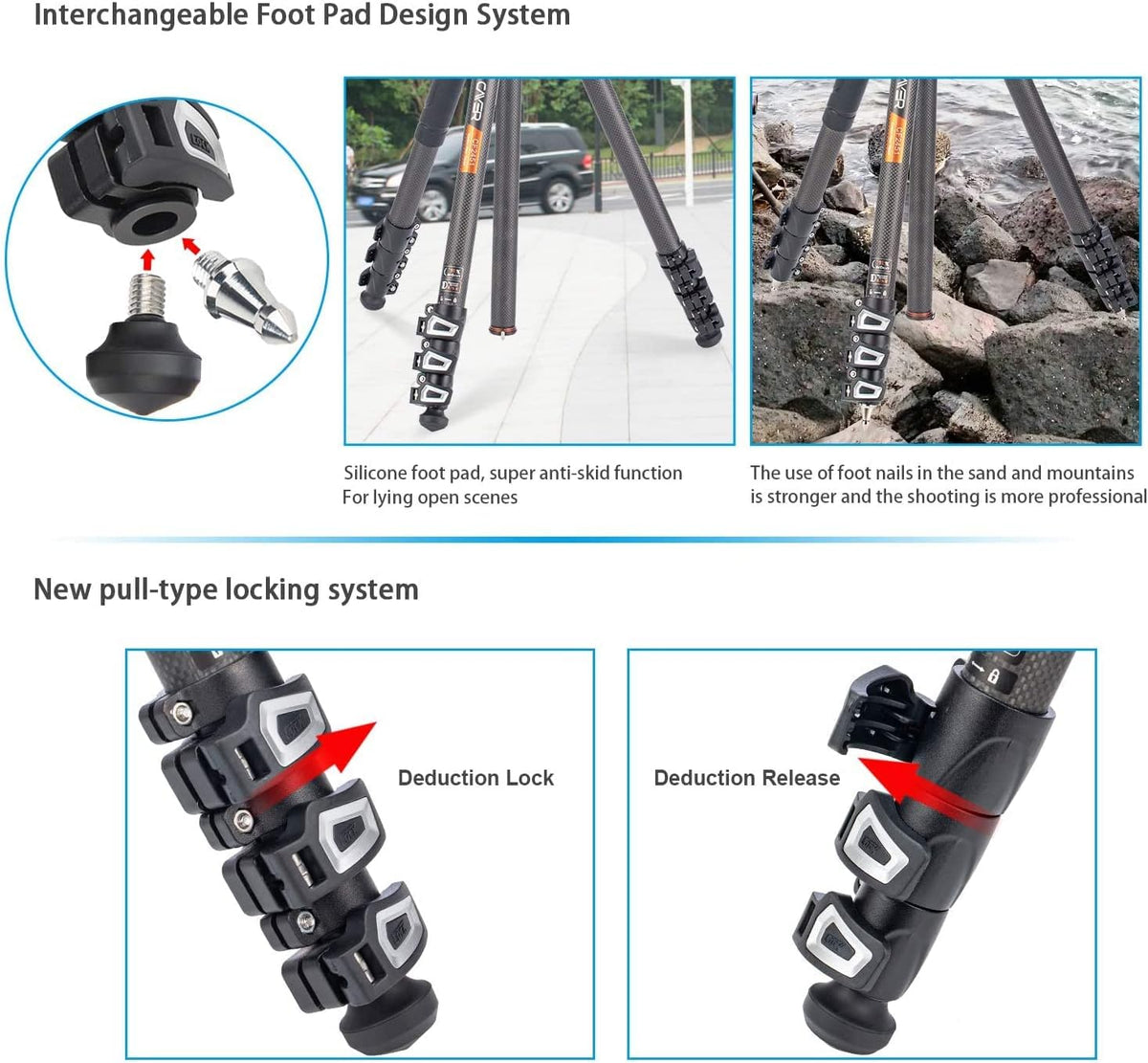 67 inches Carbon Fiber 4-Section Video Tripod with Fluid Drag Head X9635