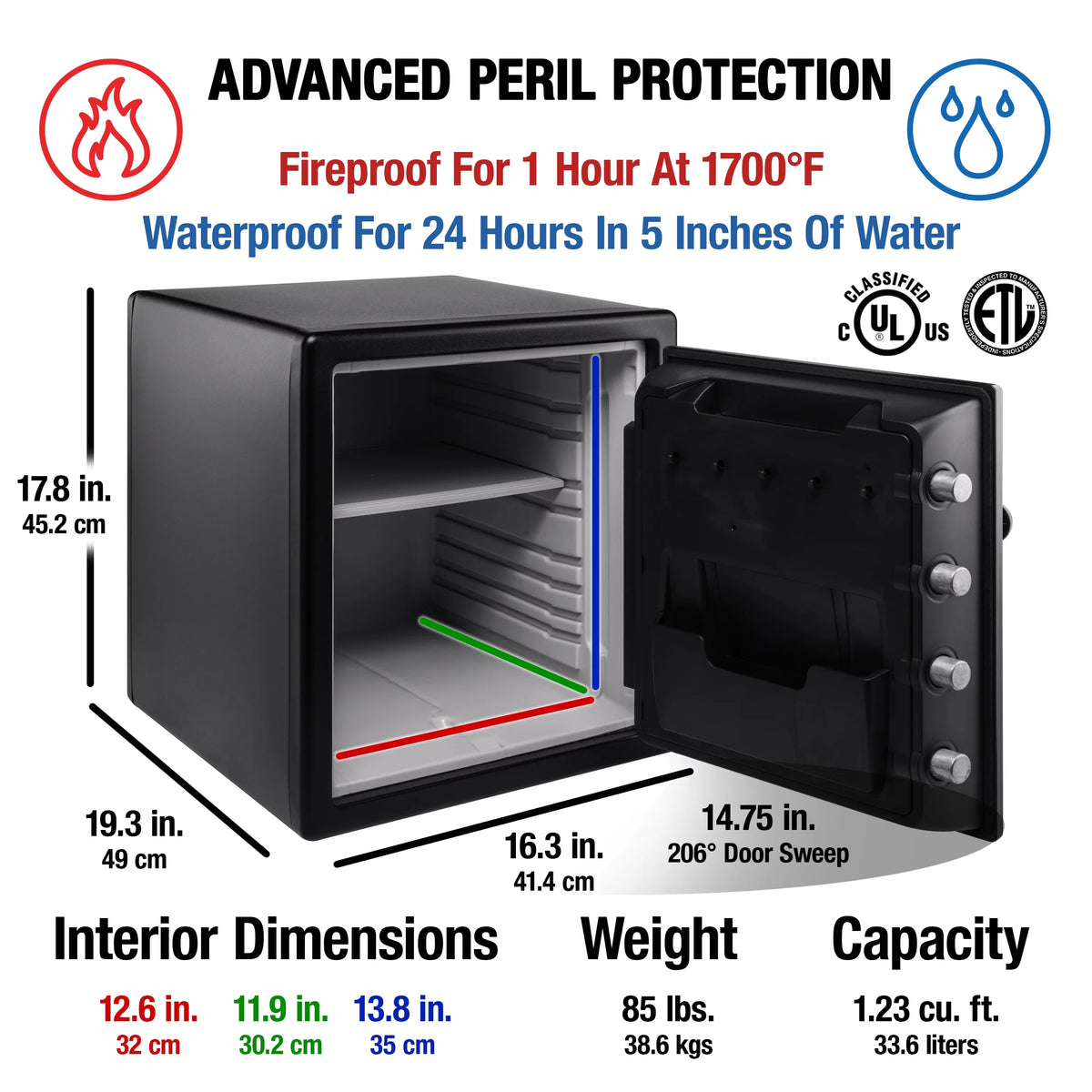 Water and Fire Resistant Safe with Digital Keypad Lock, 1.23 Cu. ft. V595399