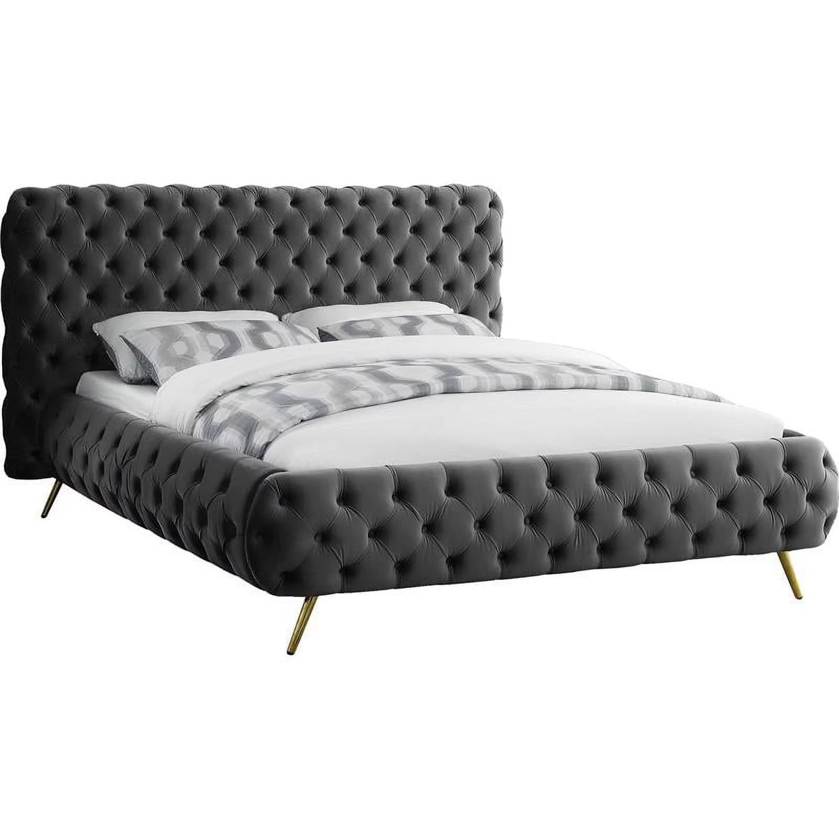 Gray Velvet Tufted Queen Bed G2463