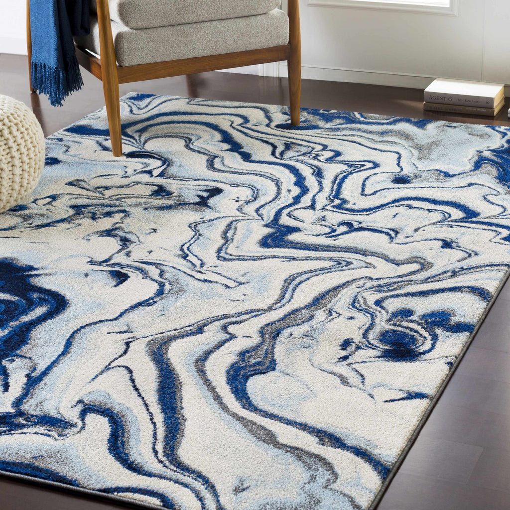 Abstract Coastal Marble Swirl Pattern Area Rug 8'10" x 12' K3066