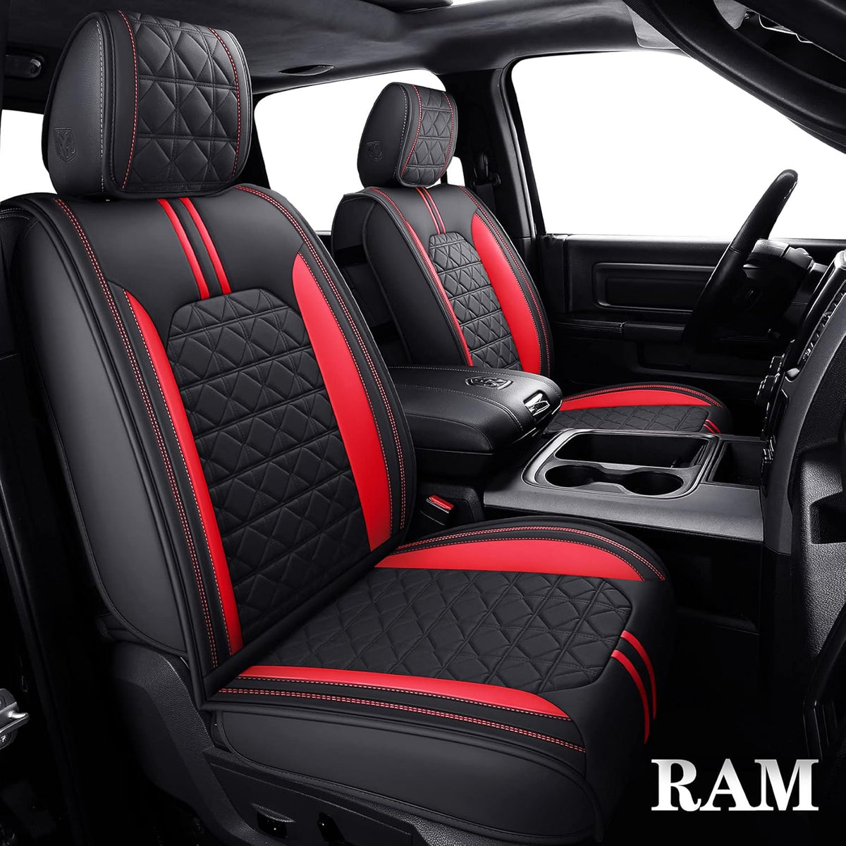 Black-White Waterproof Faux Leather Front Seat Covers V49799