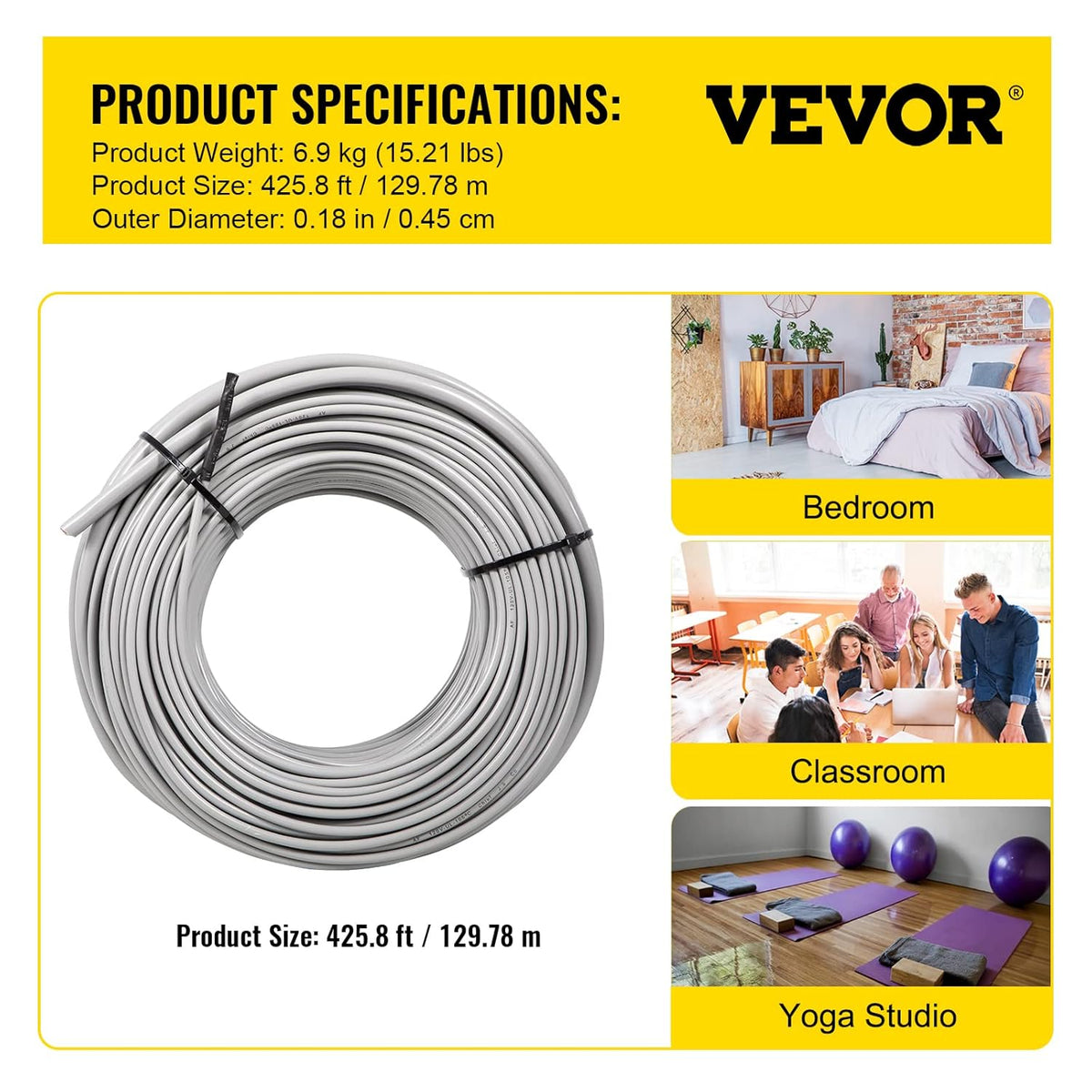 128.8 Square Feet Waterproof Insulated Floor Heating Cable with Temperature Control Panel Z718