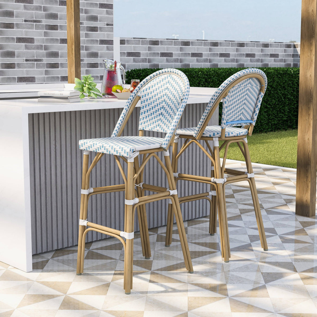 Natural Tone Patio Bar Chairs (Set of 2) L1004