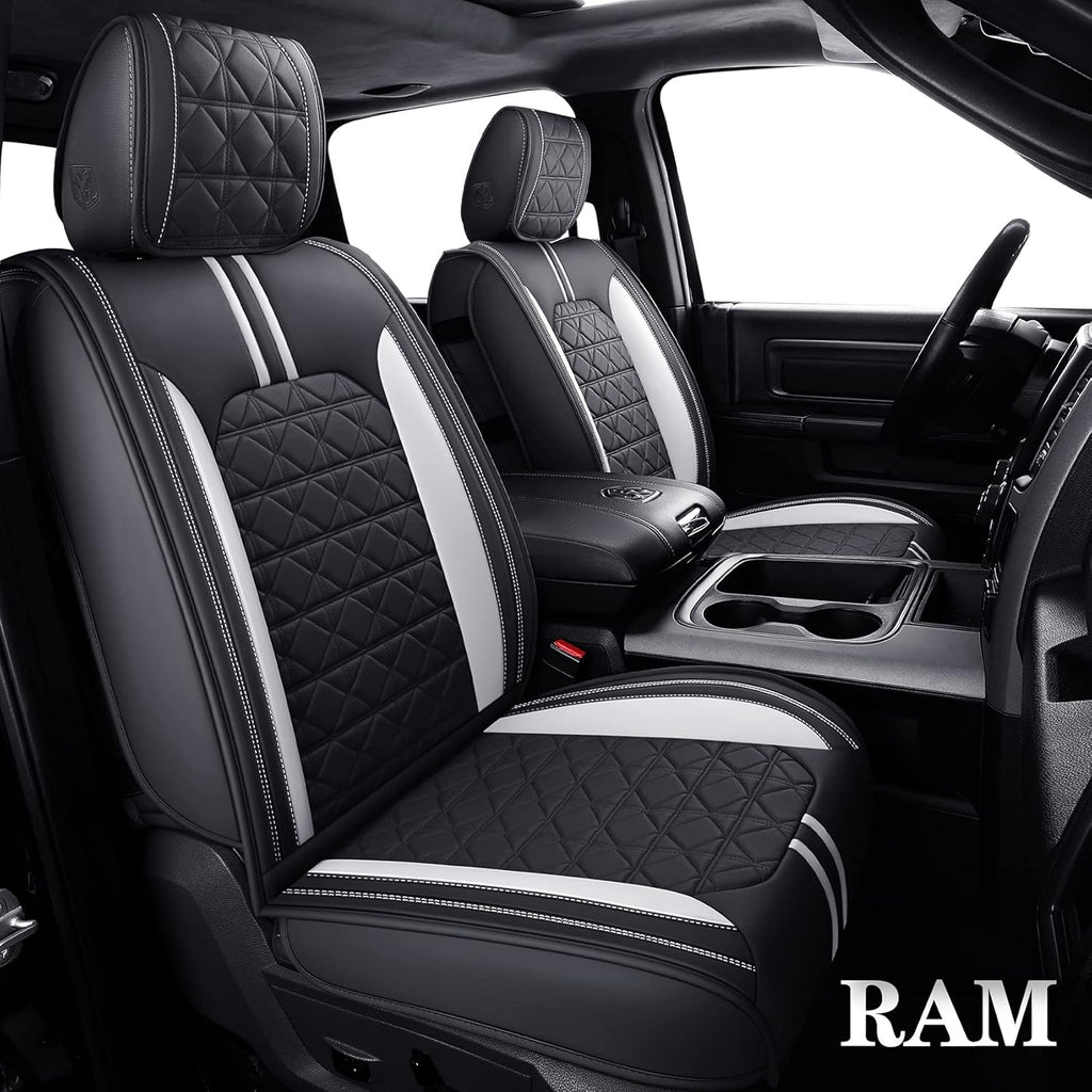 Black-White Waterproof Faux Leather Front Seat Covers V49799