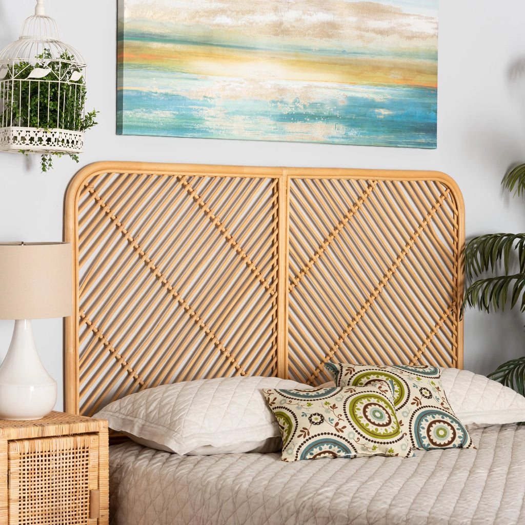 Natural Brown Rattan Queen Size Wall-Mount Headboard B51656