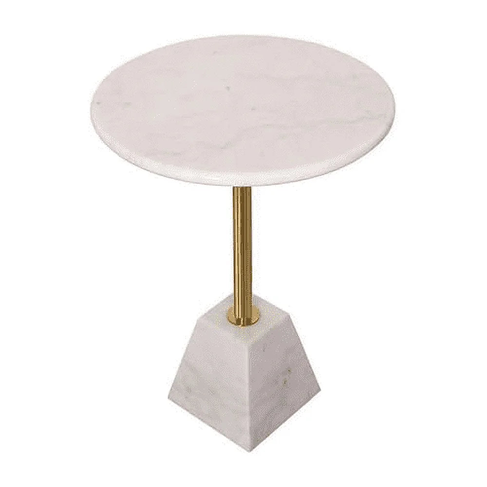White Marble Pedestal Side Table with Metal Base Y562189