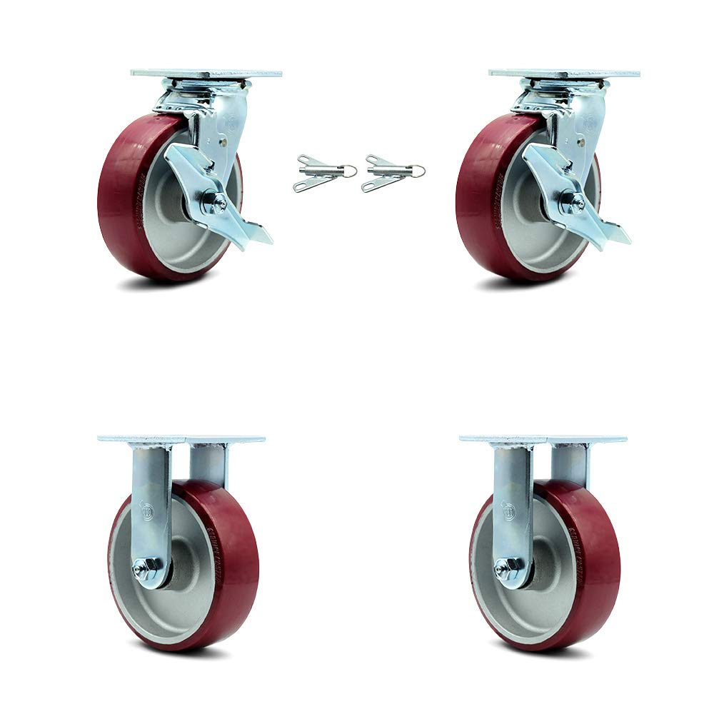 Rigid Top Plate Caster with 6" x 2" Maroon Wheel, 1200 lbs Capacity, Pack of 2 B306