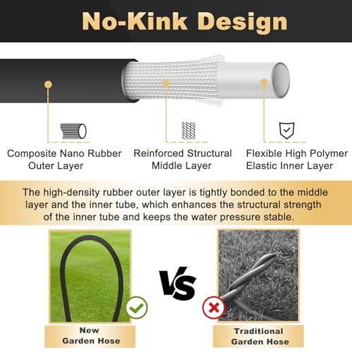 100 ft Lightweight No-Kink Leakproof Garden Hose with Spray Nozzle C408701