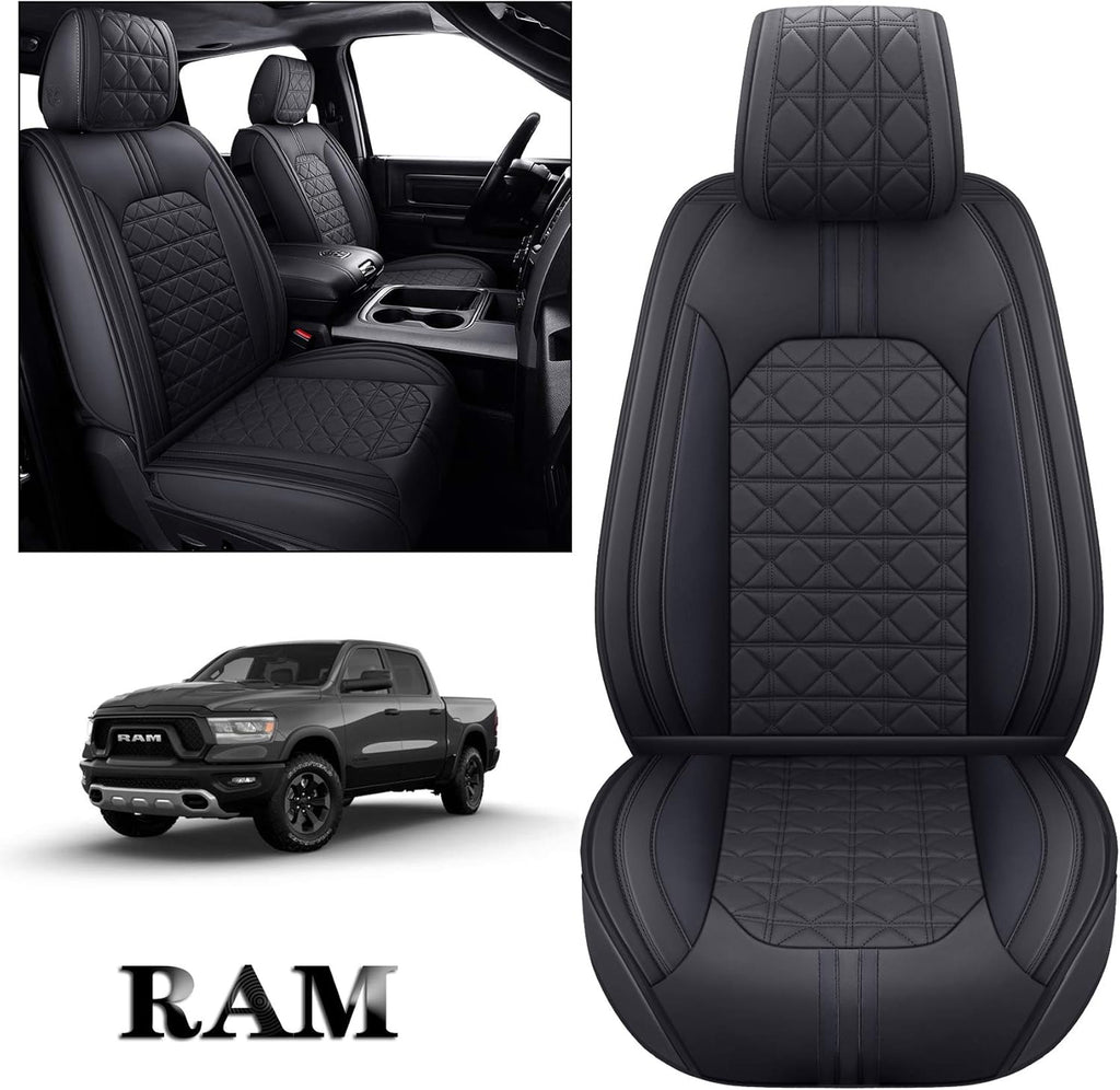 Black-White Waterproof Faux Leather Front Seat Covers V49799