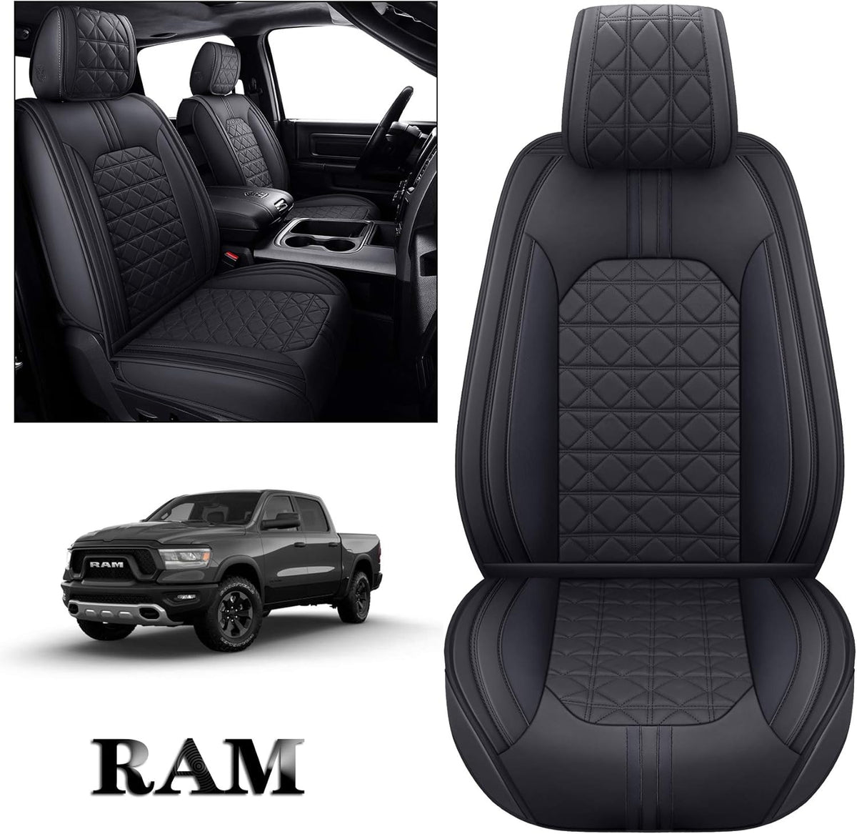 Black-White Waterproof Faux Leather Front Seat Covers V49799