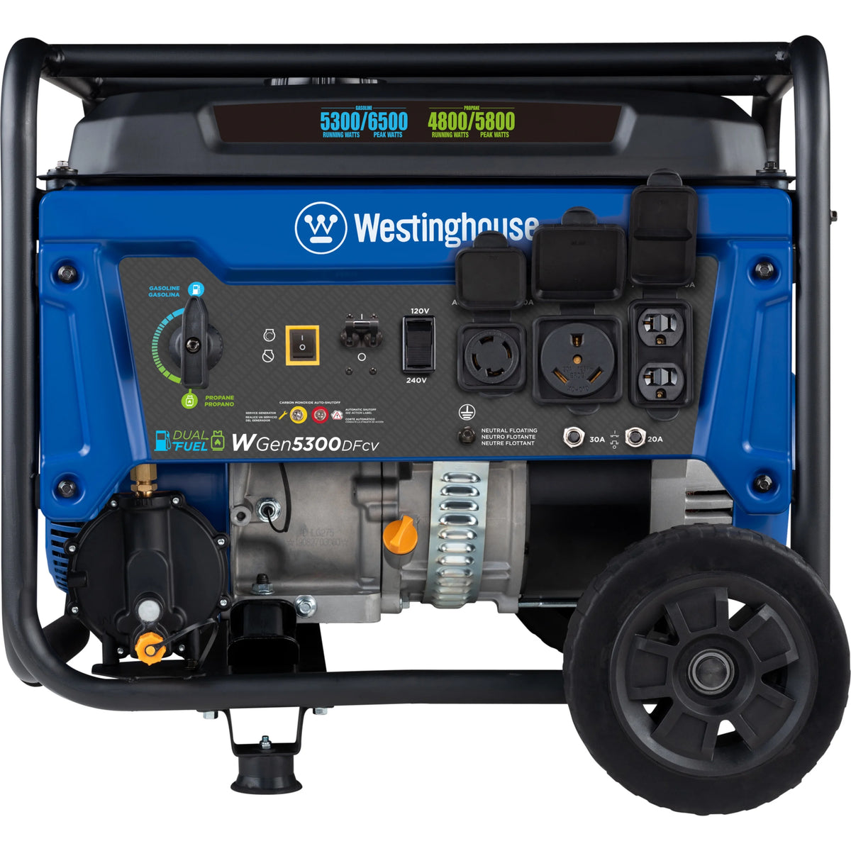 6500 Peak Watt Dual Fuel Portable Generator with CO Sensor and Wheel Kit I52722