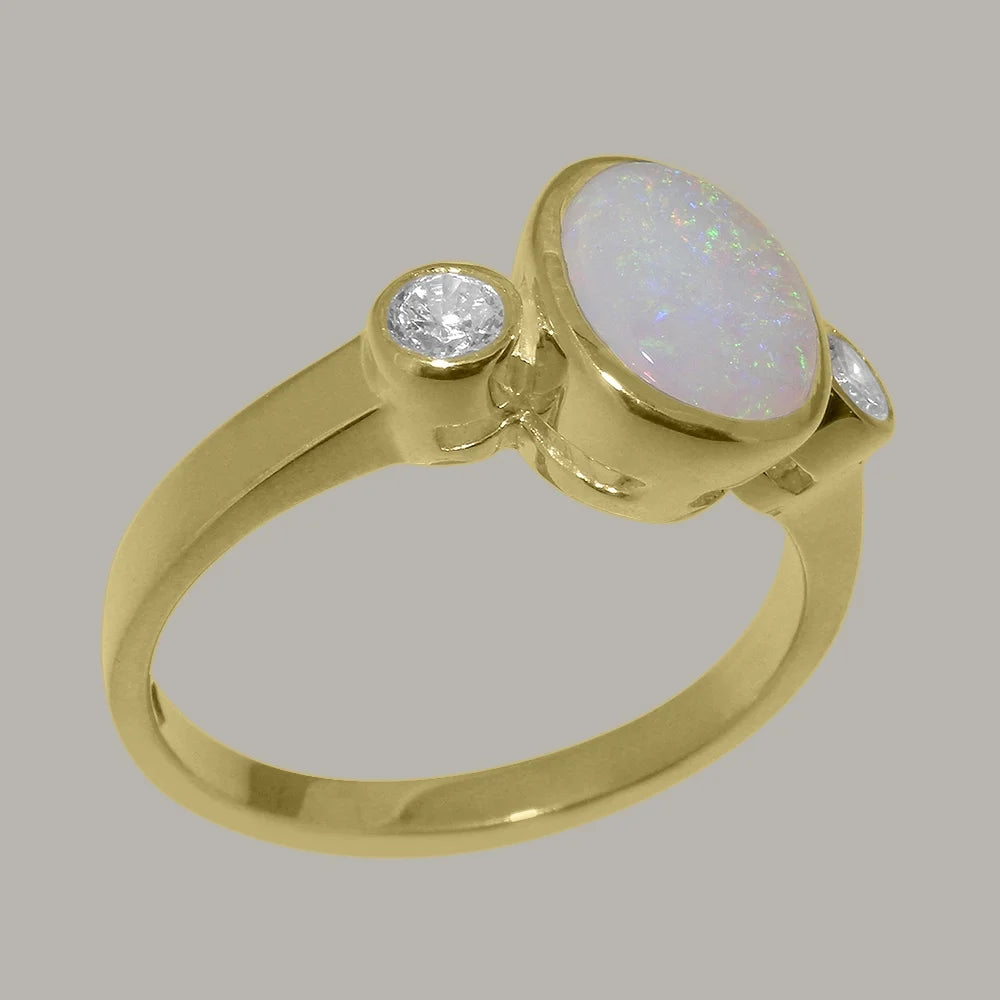 9k Yellow Gold Opal Diamond Engagement Ring L45732