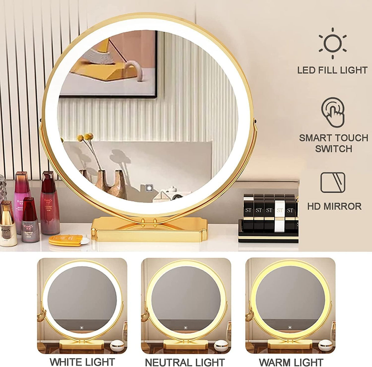 Slate Tabletop Vanity Desk with Lighted Mirror E520983