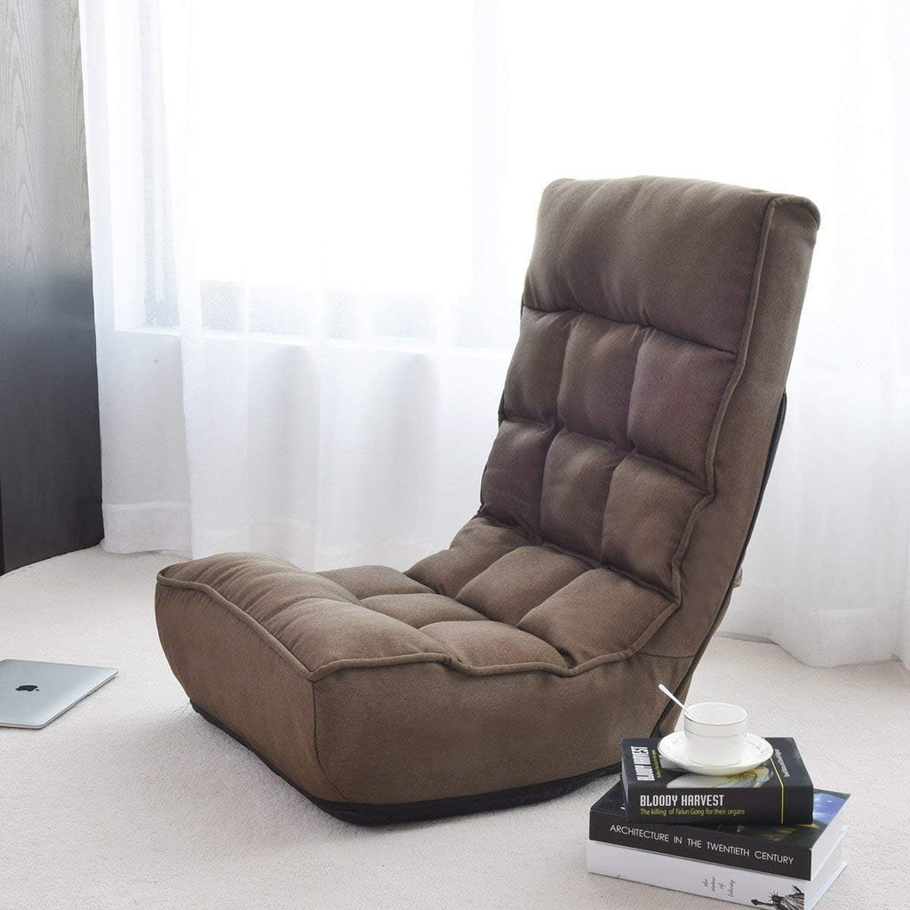 Brown Floor Chair Sleeper 4-Position Adjustable Angle Folding Lazy Sofa Cushioned Couch Lounger R887