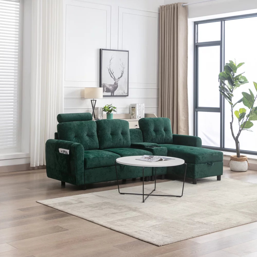 3-Seater Sectional Sofa with Storage and Cup Holders W76386