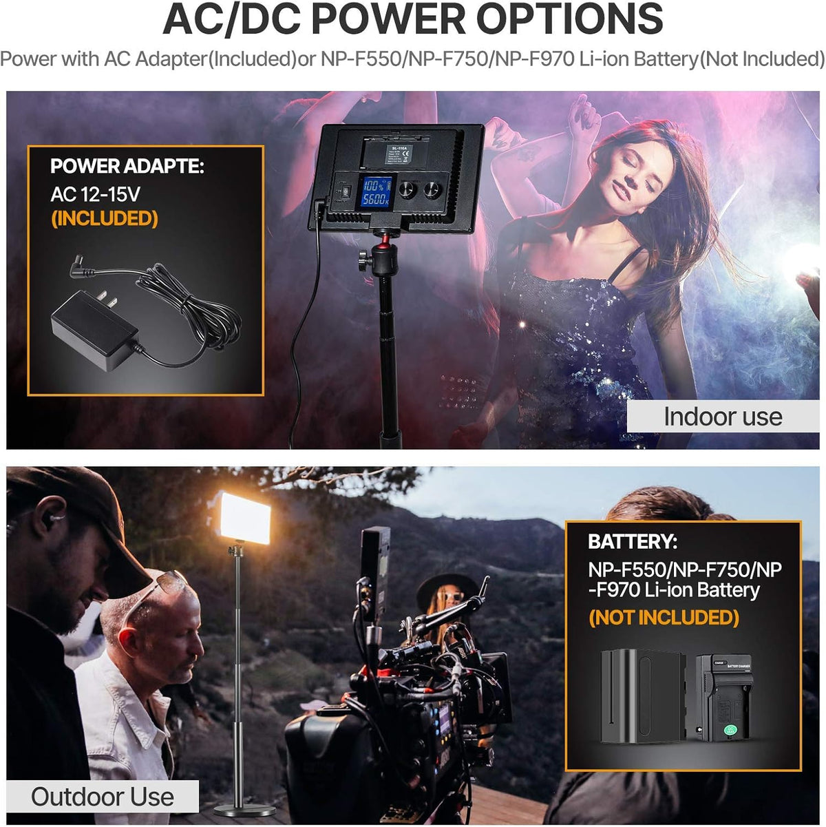 Dimmable Bi-Color LED Video Light with LCD Screen and 28 Extend Stand H8420