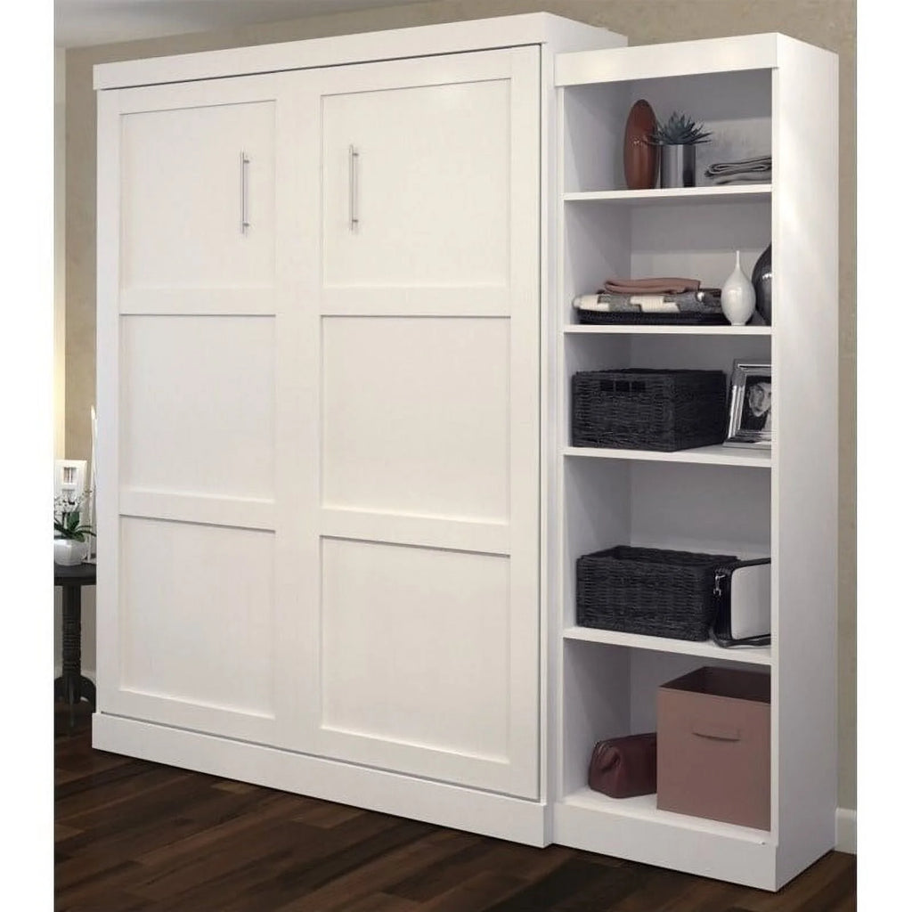 Queen Wall Bed with Storage in White V2562