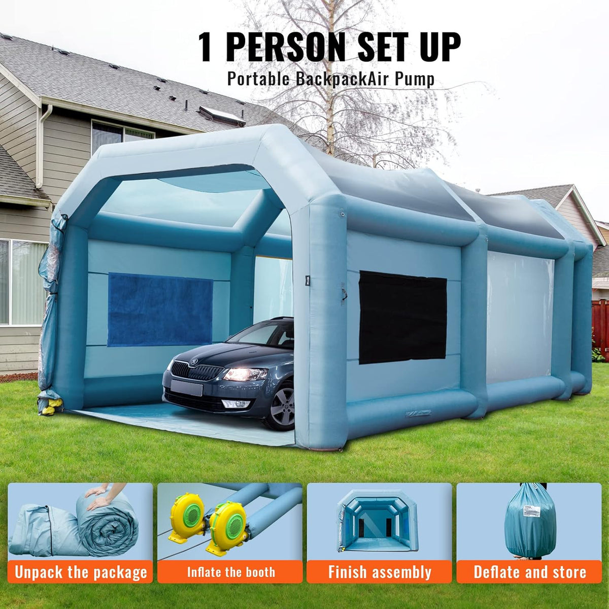 28x16x11ft Inflatable Spray Booth with 750W+950W Blowers L521502