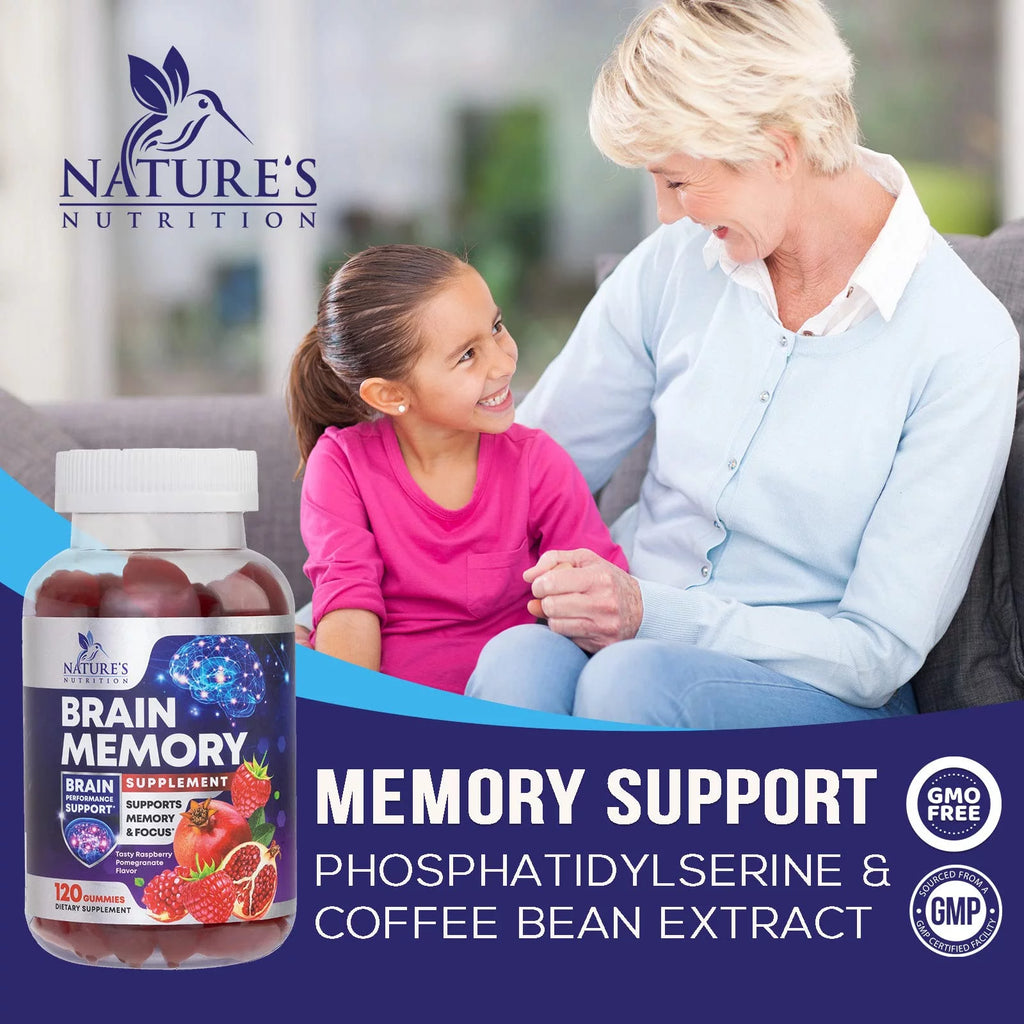 Nootropic Brain Booster Memory Supplement Gummy with B12, Phosphatidylserine, Coffee Extract - 120 Gummies T7074