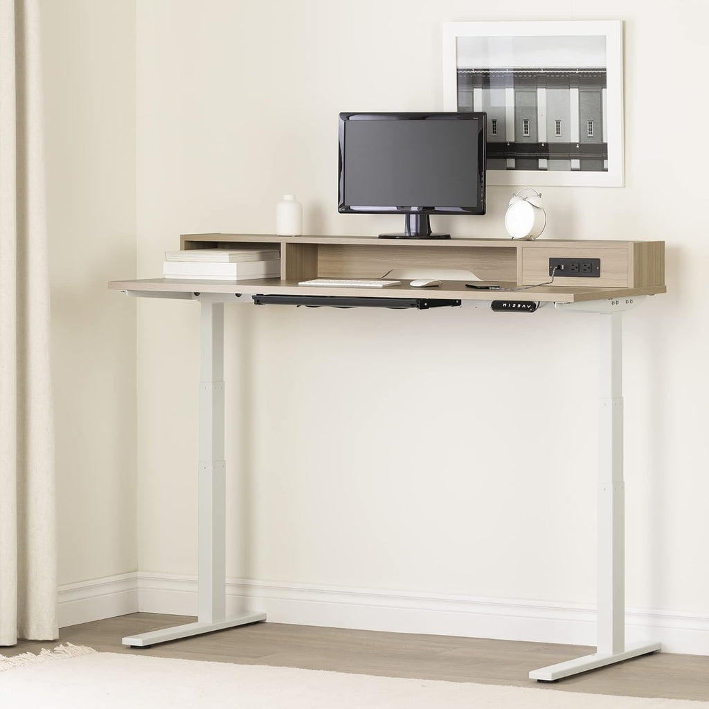 Adjustable Height Standing Desk with Built In Power Bar Soft Elm and Matte Black W467443