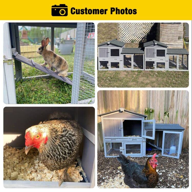 Rabbit Hutch Chicken Coop Bunny Cage Duck House with Run Waterproof Roof Plastic Tray L115