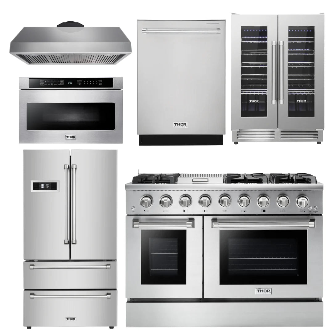 48 Propane Gas Range, Range Hood, Refrigerator, Dishwasher, Microwave, Wine Cooler J1864