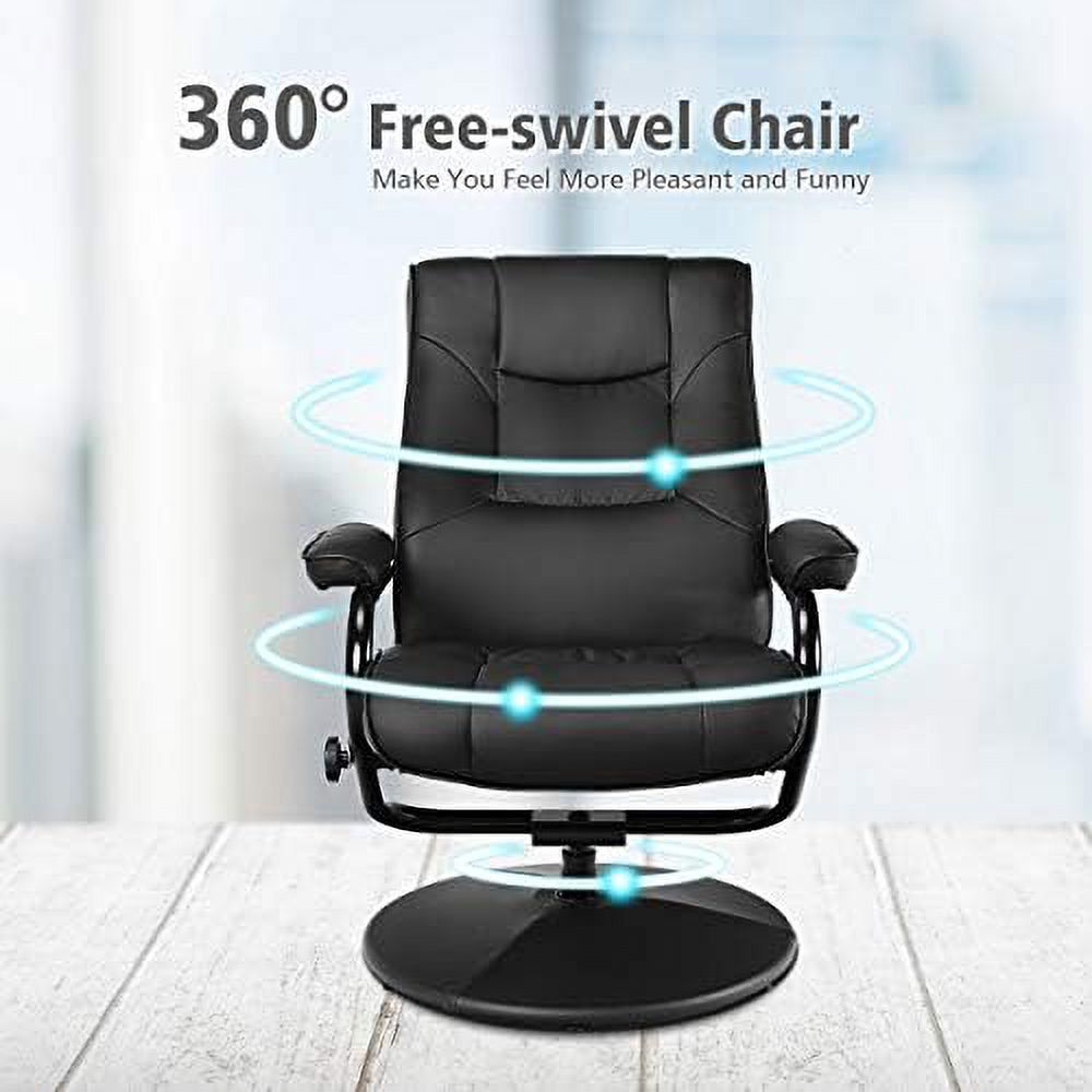 Black PU Leather Swivel Recliner Chair with Footrest Ottoman Set O12383