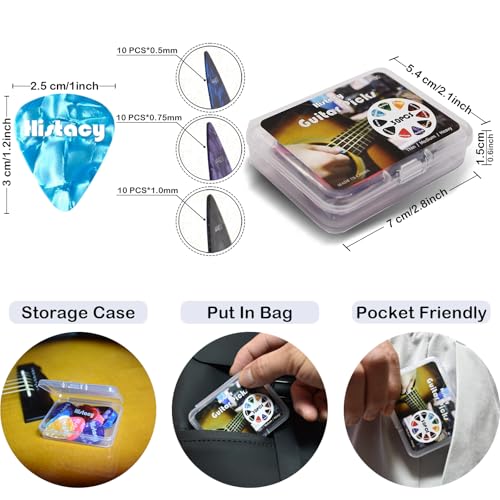 Guitar Accessories Kit with Clip On Tuner, 3 in 1 Capo, 30 Picks, Pick Holder, Leather Plectrum Pouch Keyring & Storage Case J1720