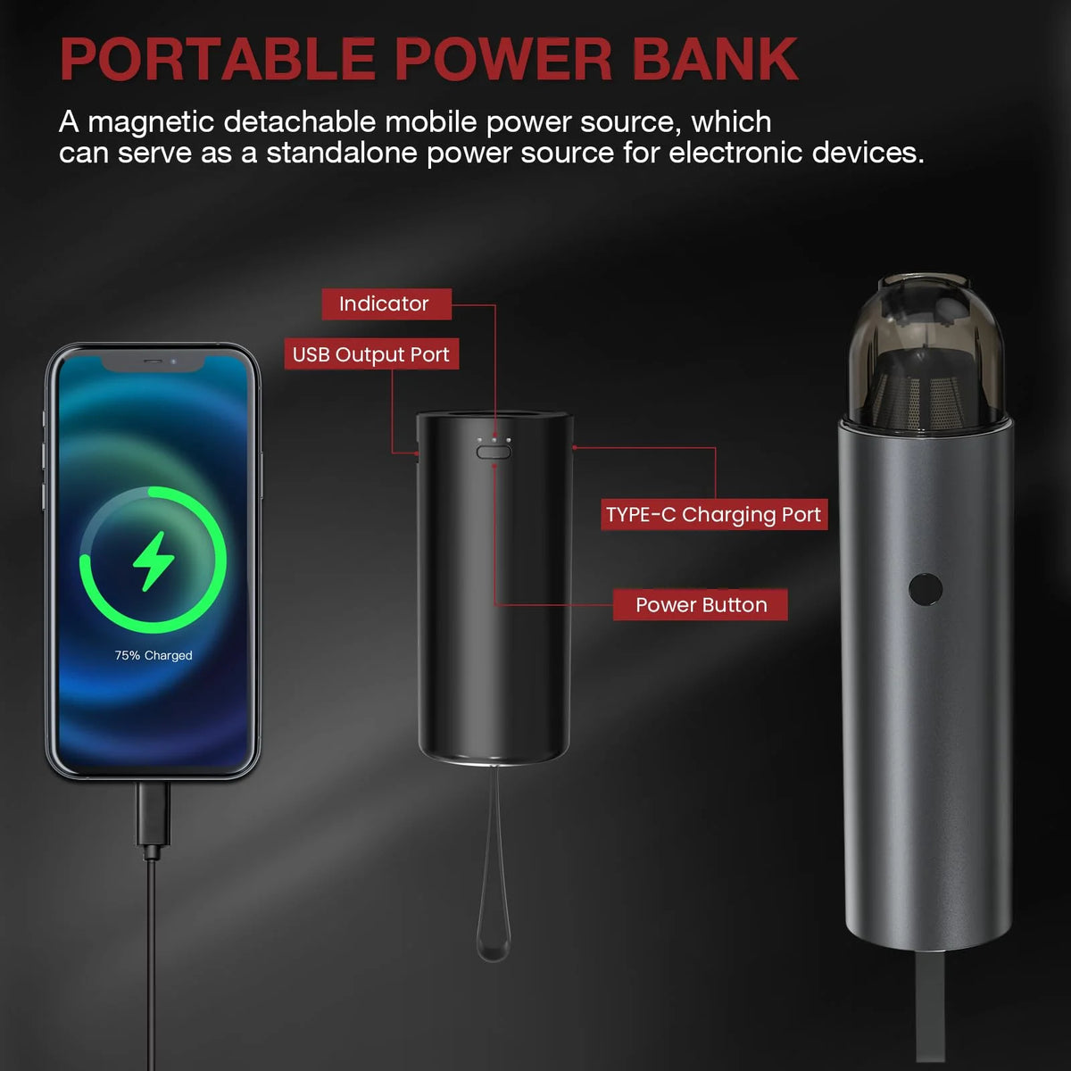 Portable Handheld Car Vacuum with Detachable Power Bank P666536