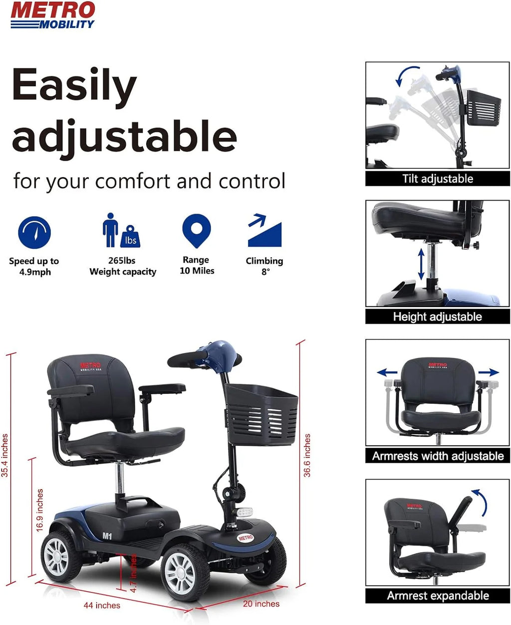 Blue Foldable 4 Wheel Mobility Scooter I805005