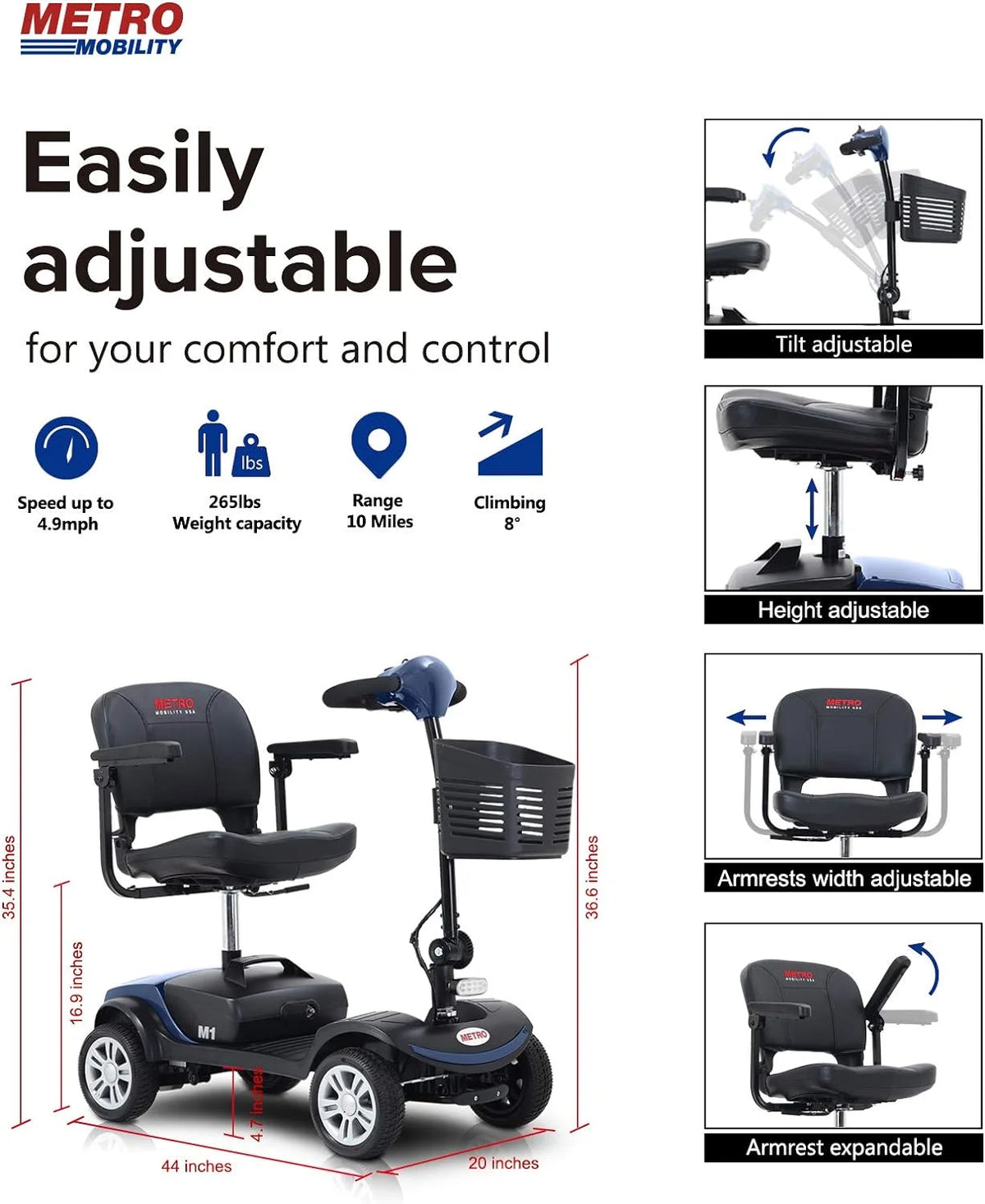 Blue Foldable 4 Wheel Mobility Scooter I805005