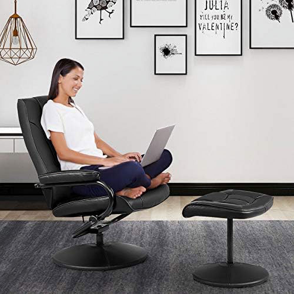 Black PU Leather Swivel Recliner Chair with Footrest Ottoman Set O12383