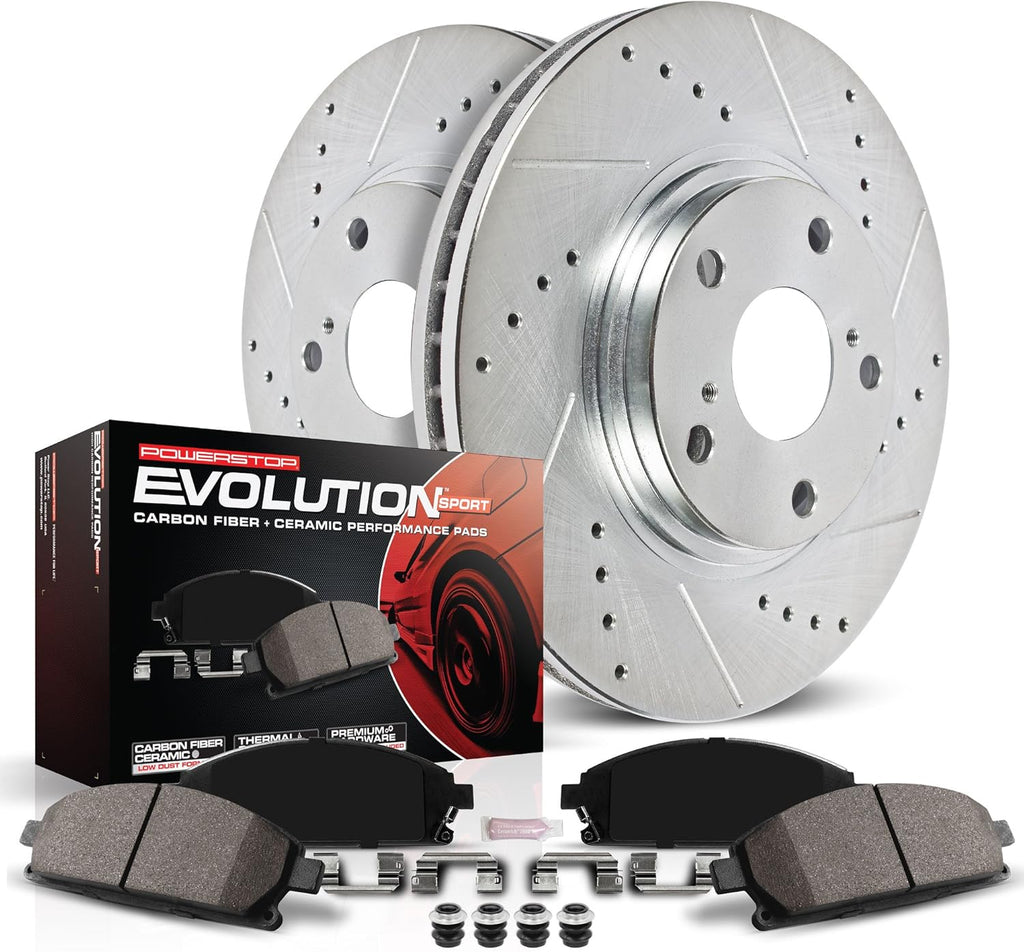 Front Z23 Carbon Fiber Brake Pads with Drilled & Slotted Brake Rotors Kit T4375
